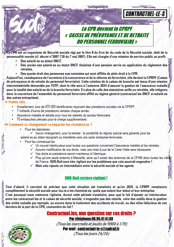 La CPR devient la CPRPF« CAISSE DE PRÉVOYANCE ET DE RETRAITEDU PERSONNEL FERROVIAIRE »