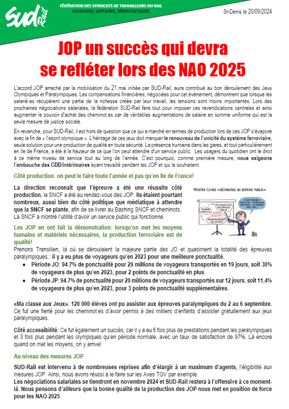 L’investissement des JO devra se refléter dans les NAO 2025