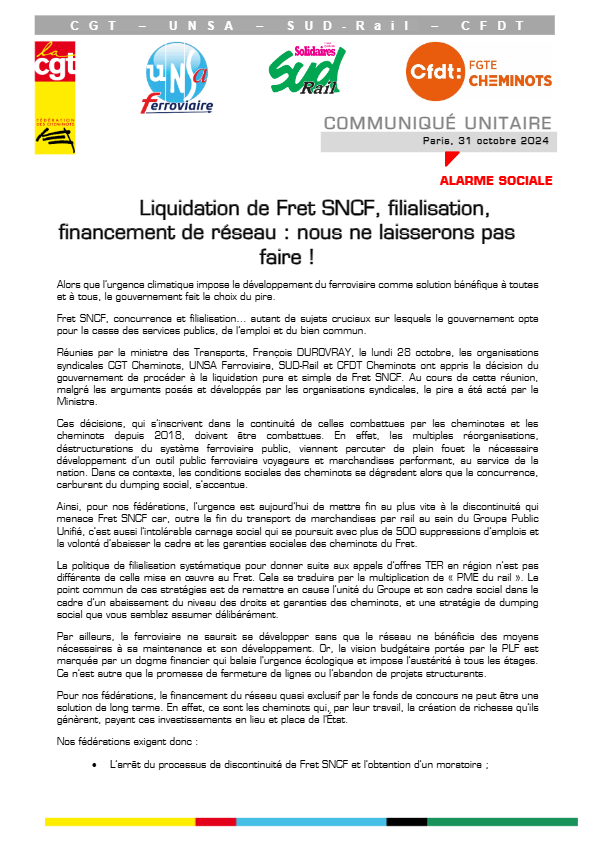 Communiqué : Liquidation de Fret SNCF