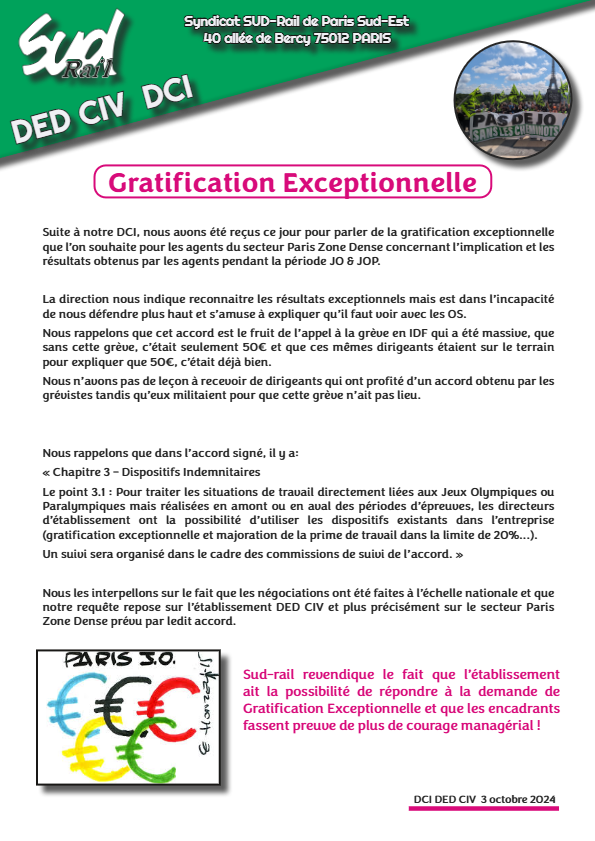 DED CIV : Gratification Exceptionnelle JO / JOP