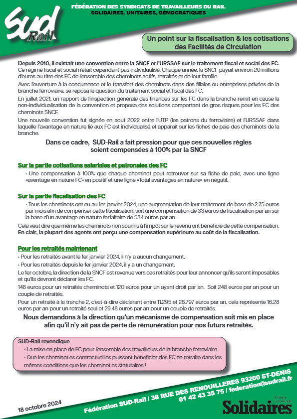 Fiscalisation & Cotisations des Facilités de circulation